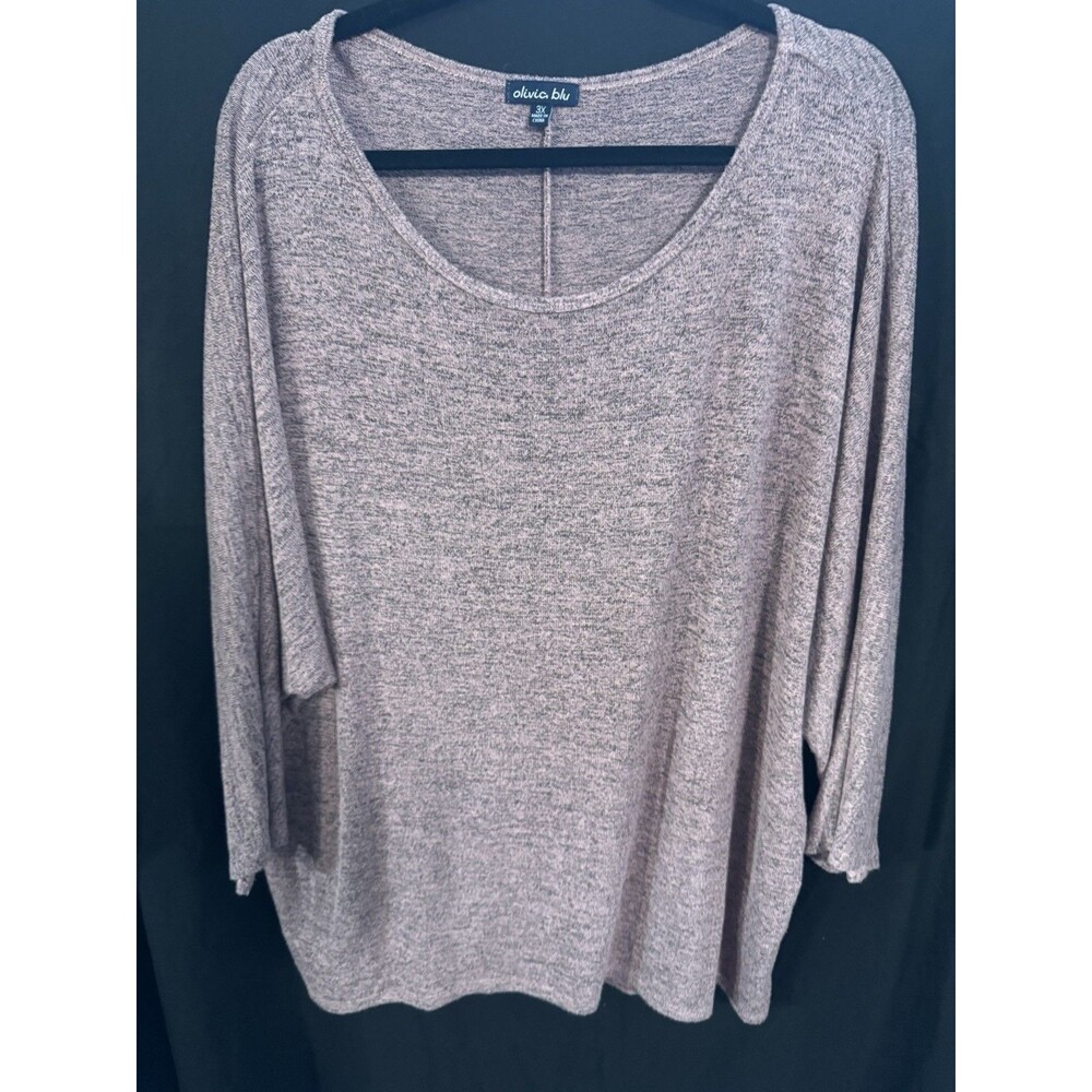 Olivia Blu Womens Pink Gray Solid Scoop Neck Knit Pullover Sweater 3/4 Sleeve 3X